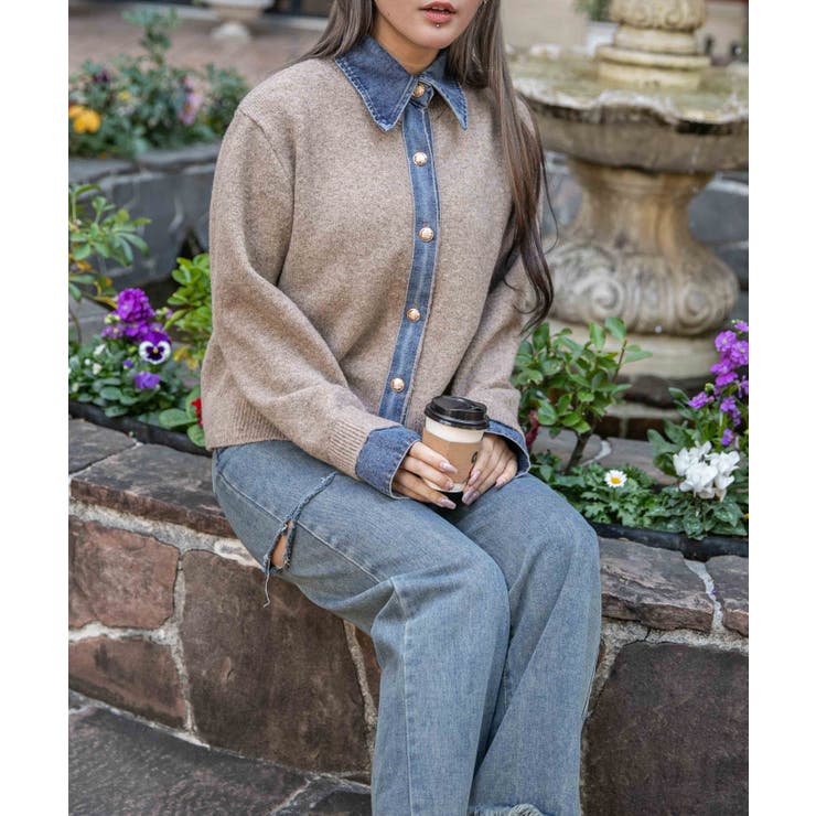 《デニム衿×フェイクレイヤード》レディース ニットトップス ミドル丈 秋冬 | GORGE  | 詳細画像21 