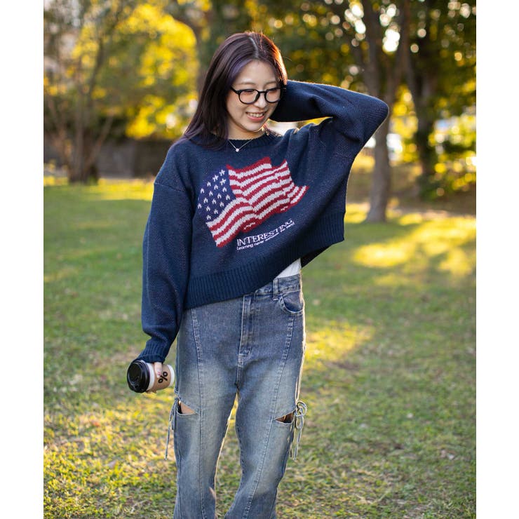 《アメリカフラッグジャガード×メランジ風》レディース 短丈ニット トップス | GORGE  | 詳細画像10 