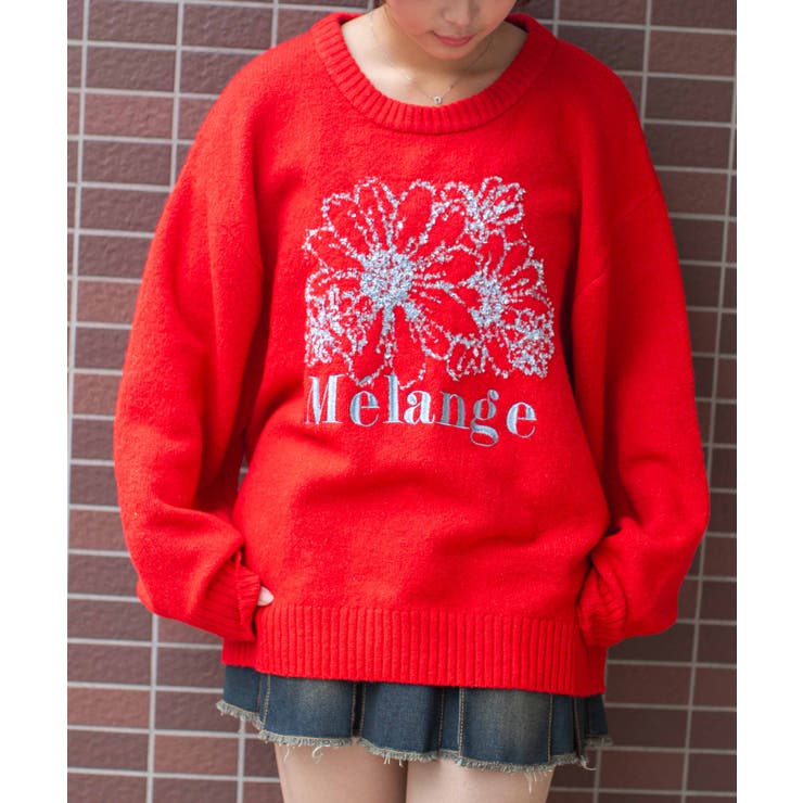 レッド | 《テープヤーン×ロゴ刺繍》レディース ニット プルオーバー 花柄モチーフ 秋冬 | GORGE 
