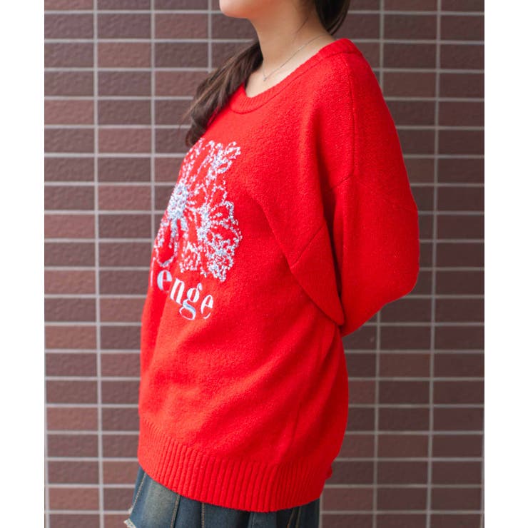 《テープヤーン×ロゴ刺繍》レディース ニット プルオーバー 花柄モチーフ 秋冬 | GORGE  | 詳細画像5 