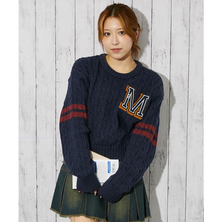 ネイビー | レディース ケーブルニット ショート丈 | GORGE 