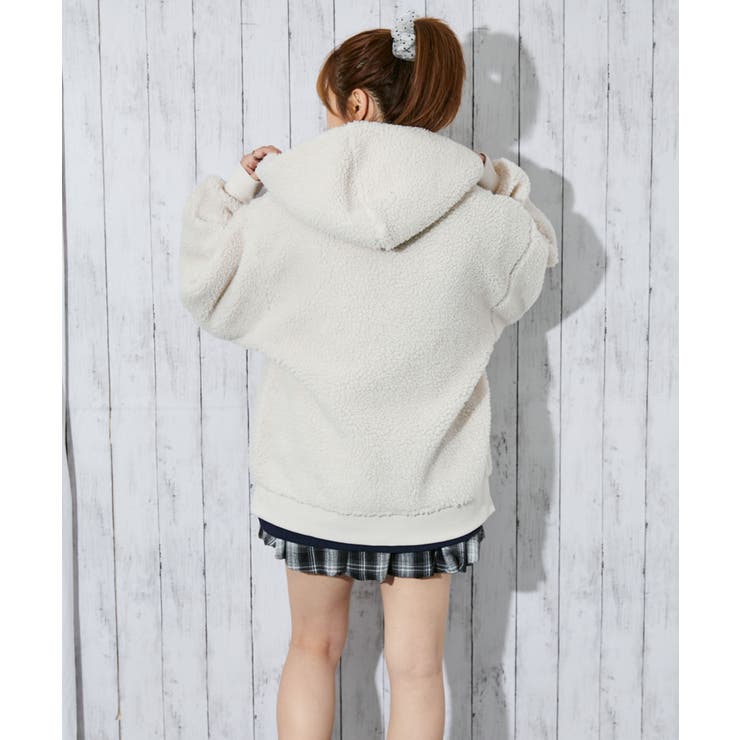 カレッジロゴ×ボア》レディース ジップパーカー ビッグシルエット 秋冬