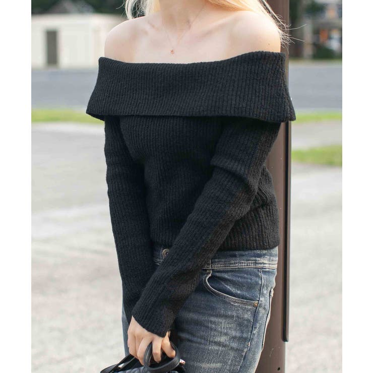 ブラック | 《オフショルダー×美シルエット》レディース ニットトップス 肩あき | GORGE 