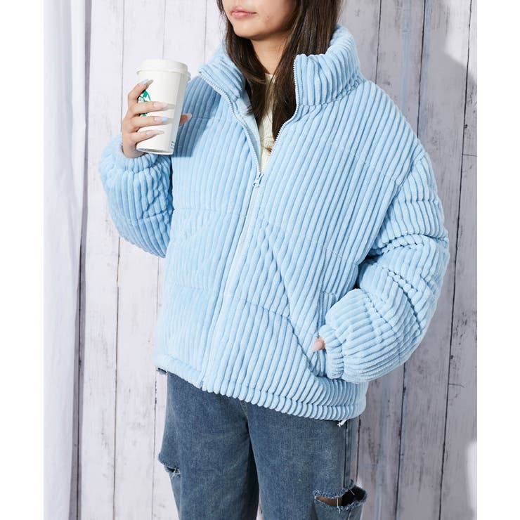 サックス | 《太コーデュロイ×中綿》レディース ブルゾン 裾ドローコード付き 秋冬アウター | GORGE 