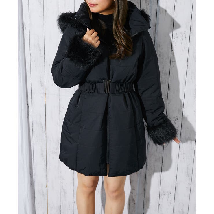 wnc インゲボルグ INGEBORG コート 黒 ラクーンファー フード付き