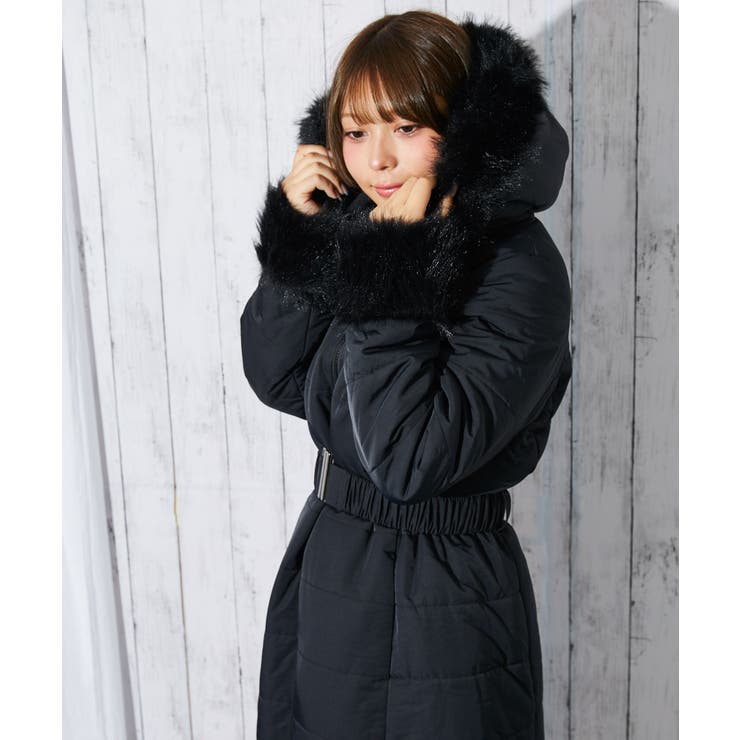 ファーフード×ベルト付き》レディース 中綿ロングコート 冬アウター