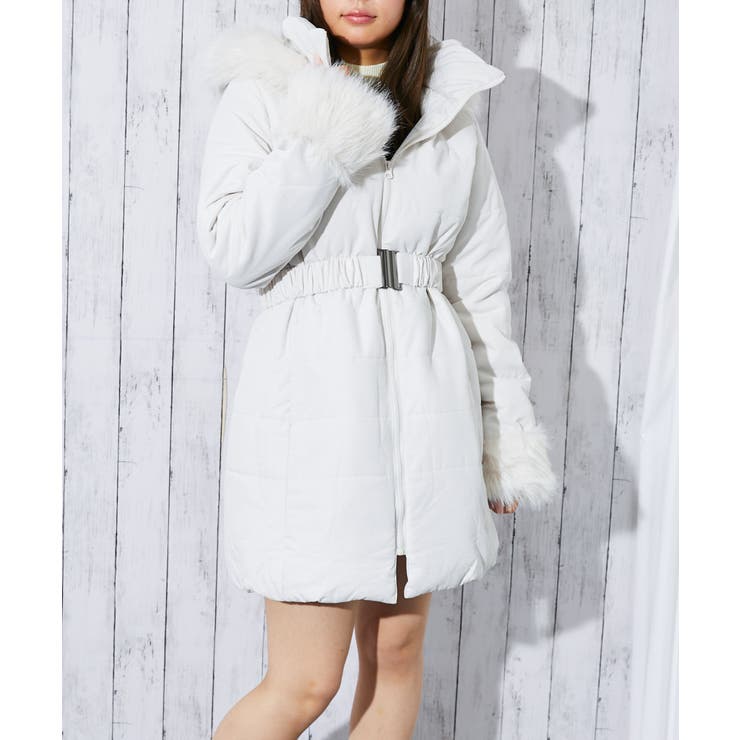 ファーフード×ベルト付き》レディース 中綿ロングコート 冬アウター