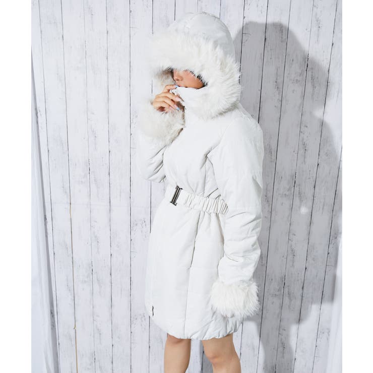 ファーフード×ベルト付き》レディース 中綿ロングコート 冬アウター