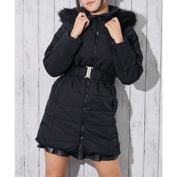 ファーフード×ベルト付き》レディース 中綿ロングコート 冬アウター