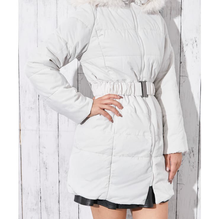 ファーフード×ベルト付き》レディース 中綿ロングコート 冬アウター