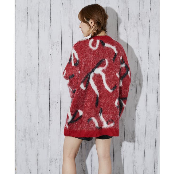 レッド ニットセーター 長袖 立体ロゴ アルファベットロゴニット（ニット/セーター） | ZAMPA（ザンパ