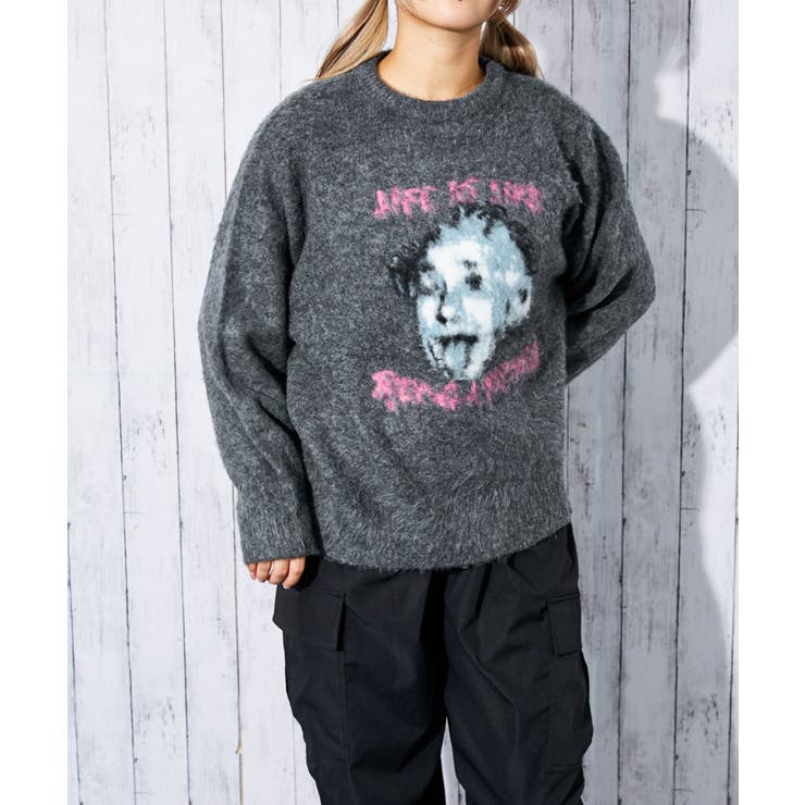 《ふんわり起毛タッチ》レディース ロゴ ジャカードニット プルオーバー 秋冬 | GORGE  | 詳細画像5 