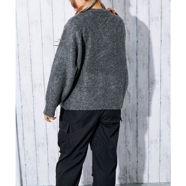 ふんわり起毛タッチ》レディース ロゴ ジャカードニット プルオーバー