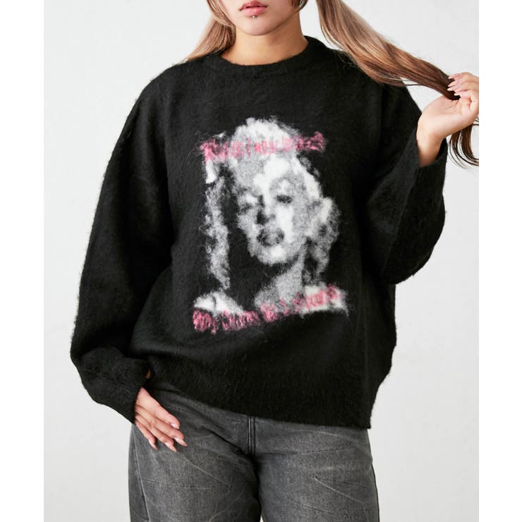 ブラック | 《ふんわり起毛タッチ》レディース ロゴ ジャカードニット プルオーバー 秋冬 | GORGE 