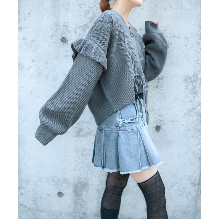 《レースアップ×袖フリル》レディース ニットカーディガン ショート丈 秋冬 | GORGE  | 詳細画像3 