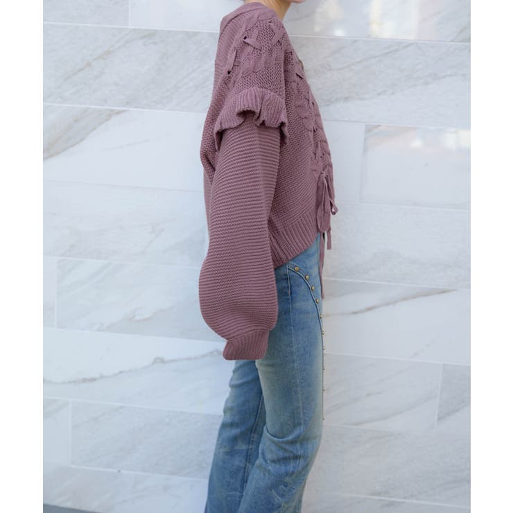 《レースアップ×袖フリル》レディース ニットカーディガン ショート丈 秋冬 | GORGE  | 詳細画像8 