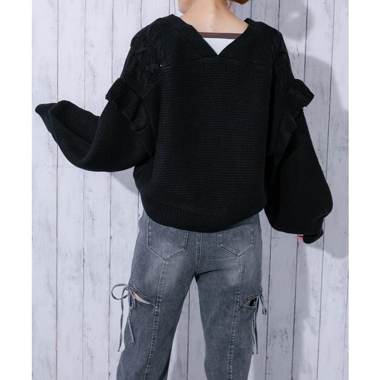 《レースアップ×袖フリル》レディース ニットカーディガン ショート丈 秋冬 | GORGE  | 詳細画像13 