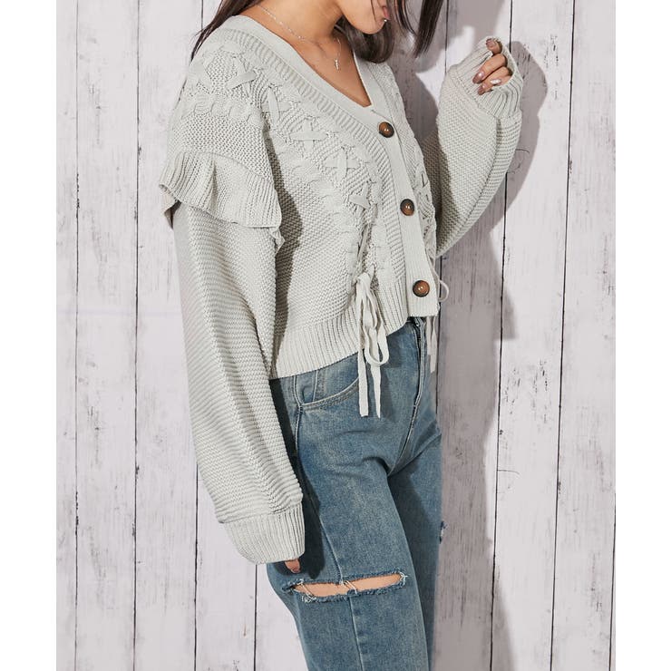 《レースアップ×袖フリル》レディース ニットカーディガン ショート丈 秋冬 | GORGE  | 詳細画像18 