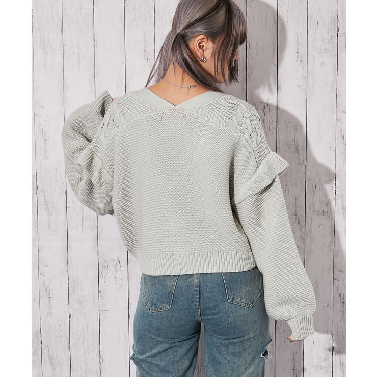 《レースアップ×袖フリル》レディース ニットカーディガン ショート丈 秋冬 | GORGE  | 詳細画像19 