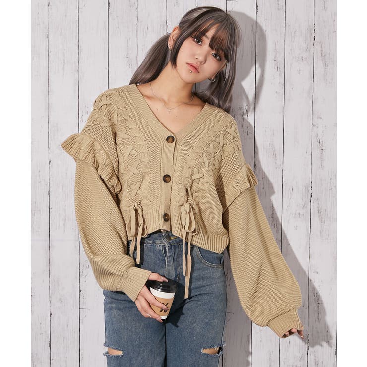 《レースアップ×袖フリル》レディース ニットカーディガン ショート丈 秋冬 | GORGE  | 詳細画像20 