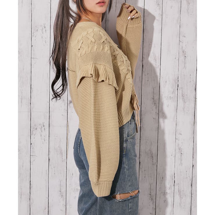 《レースアップ×袖フリル》レディース ニットカーディガン ショート丈 秋冬 | GORGE  | 詳細画像21 