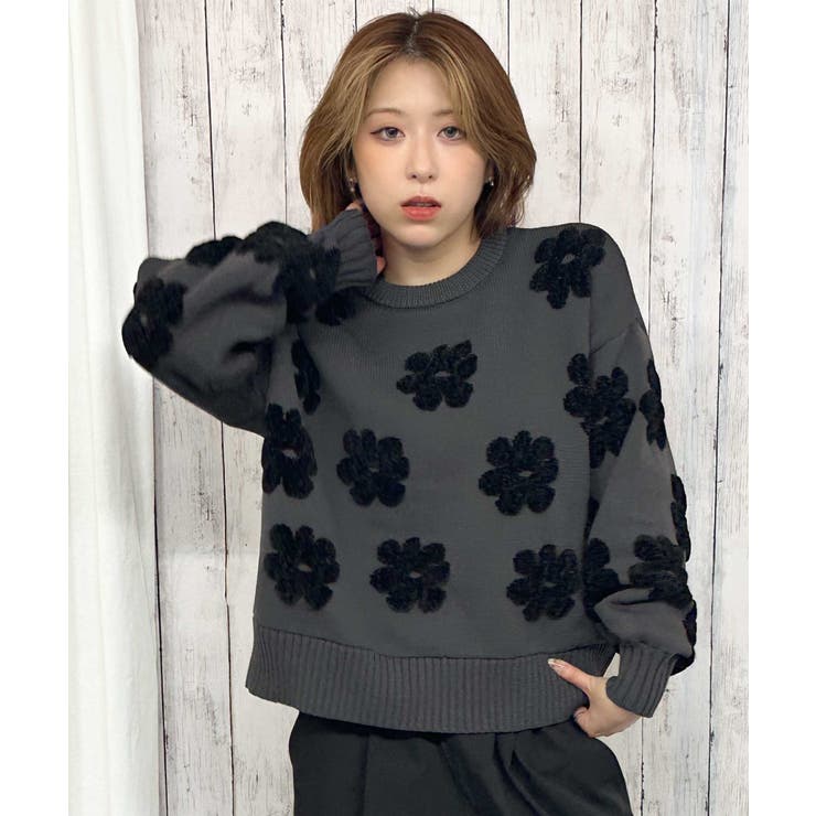 フラワーモチーフ×立体デザイン》レディース ジャカードニットプル