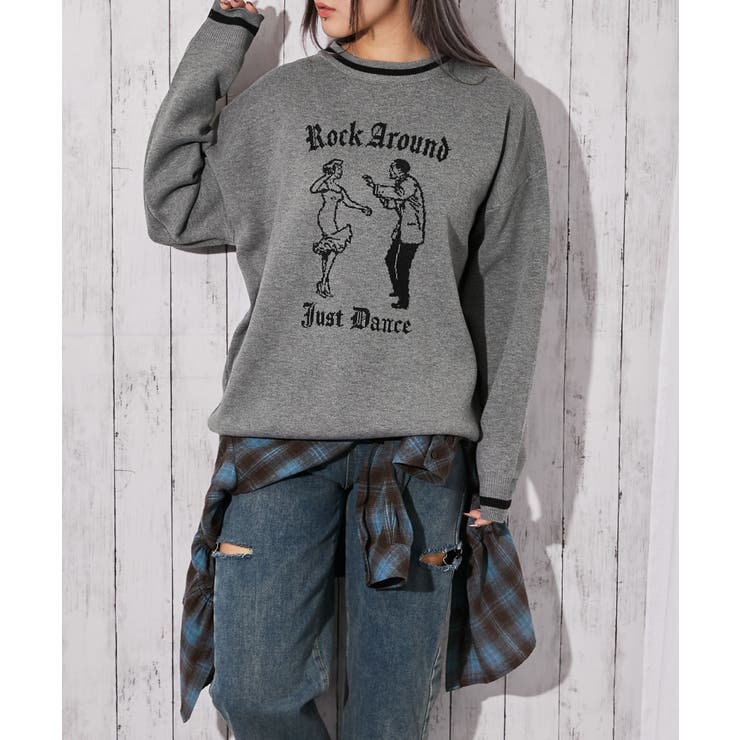 《ジャガードロゴ柄×配色ライン》ゆるシルエットニットプルオーバー | GORGE  | 詳細画像7 