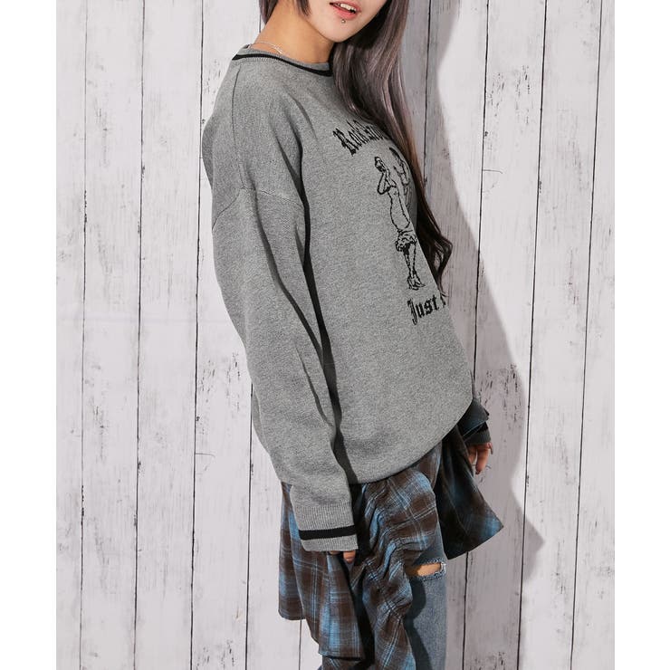 《ジャガードロゴ柄×配色ライン》ゆるシルエットニットプルオーバー | GORGE  | 詳細画像8 