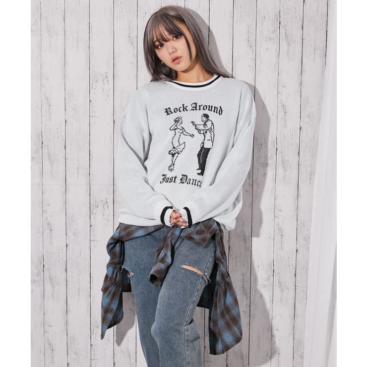 《ジャガードロゴ柄×配色ライン》ゆるシルエットニットプルオーバー | GORGE  | 詳細画像1 