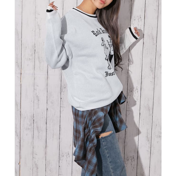 《ジャガードロゴ柄×配色ライン》ゆるシルエットニットプルオーバー | GORGE  | 詳細画像2 