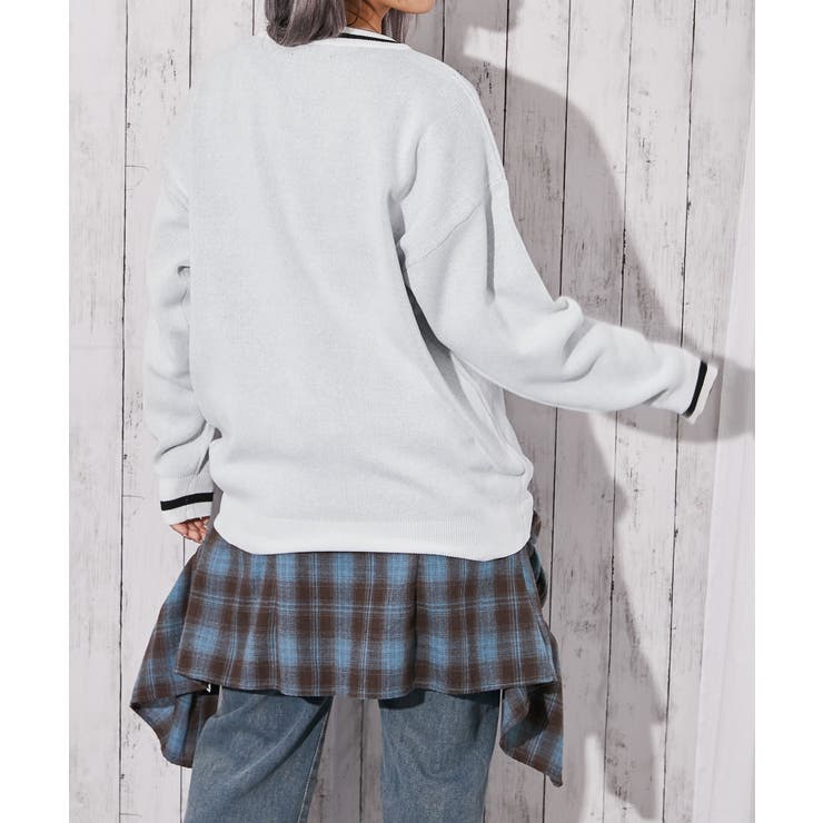 《ジャガードロゴ柄×配色ライン》ゆるシルエットニットプルオーバー | GORGE  | 詳細画像3 