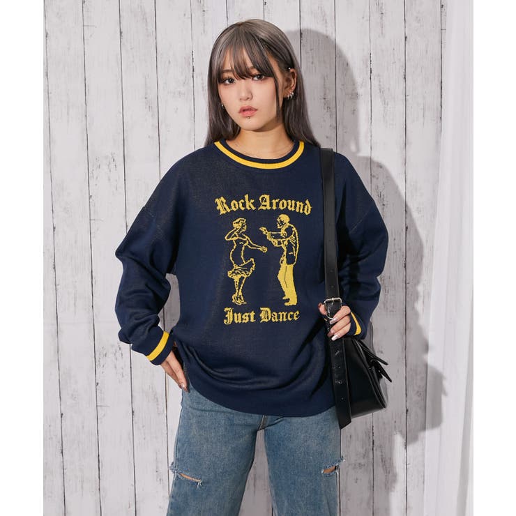 《ジャガードロゴ柄×配色ライン》ゆるシルエットニットプルオーバー | GORGE  | 詳細画像4 