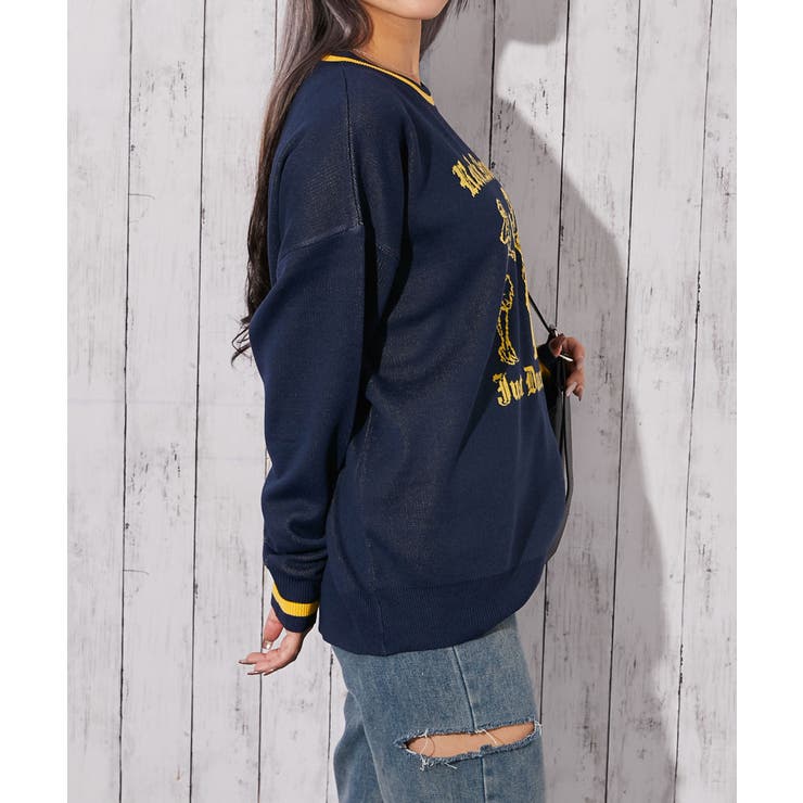 《ジャガードロゴ柄×配色ライン》ゆるシルエットニットプルオーバー | GORGE  | 詳細画像5 