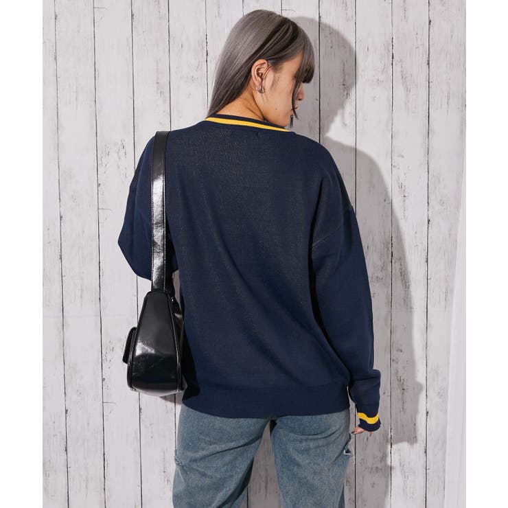 《ジャガードロゴ柄×配色ライン》ゆるシルエットニットプルオーバー | GORGE  | 詳細画像6 