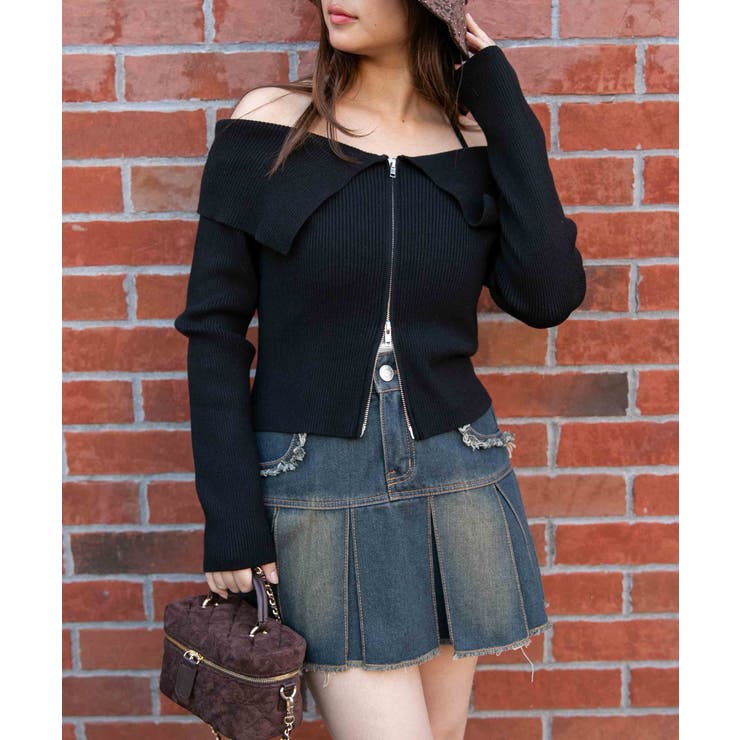 《デカ襟×ダブルジップ》大人可愛いリブトップス カーディガン | GORGE  | 詳細画像8 