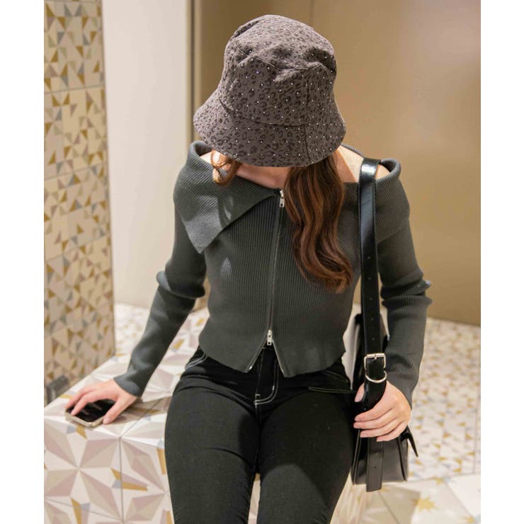 チャコール | 《デカ襟×ダブルジップ》大人可愛いリブトップス カーディガン | GORGE 