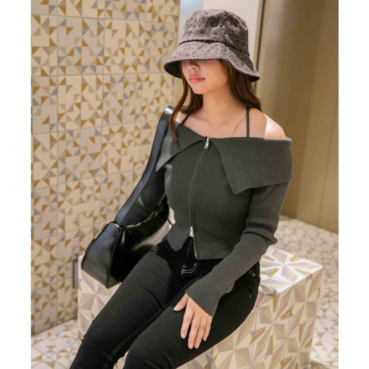 《デカ襟×ダブルジップ》大人可愛いリブトップス カーディガン | GORGE  | 詳細画像4 