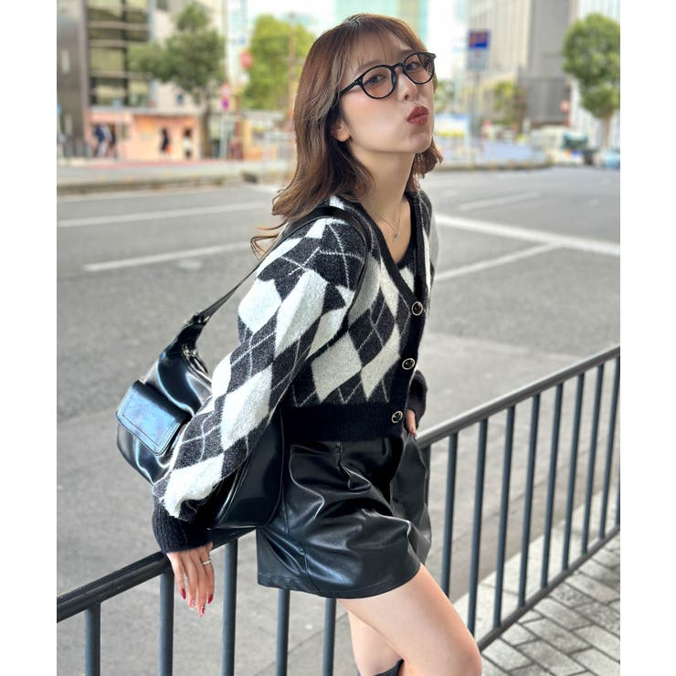 アイボリー | 《アーガイル柄×フェザー素材》キャミ付きニットカーディガン／秋冬春 | GORGE 