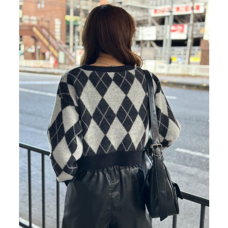 《アーガイル柄×フェザー素材》キャミ付きニットカーディガン／秋冬春 | GORGE  | 詳細画像3 