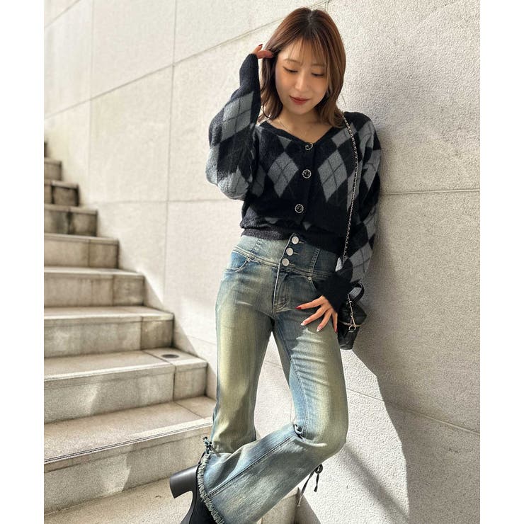 《アーガイル柄×フェザー素材》キャミ付きニットカーディガン／秋冬春 | GORGE  | 詳細画像4 