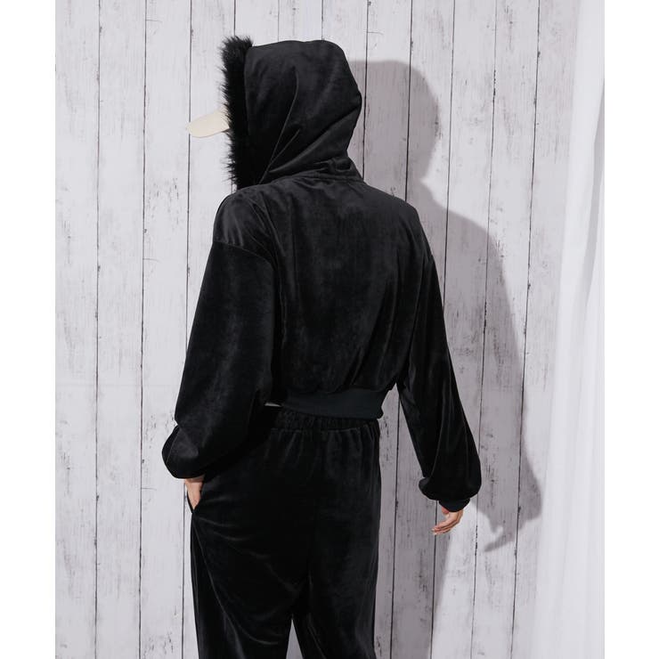 ファーフード×ベロア素材》レディース ジップパーカー セットアップ