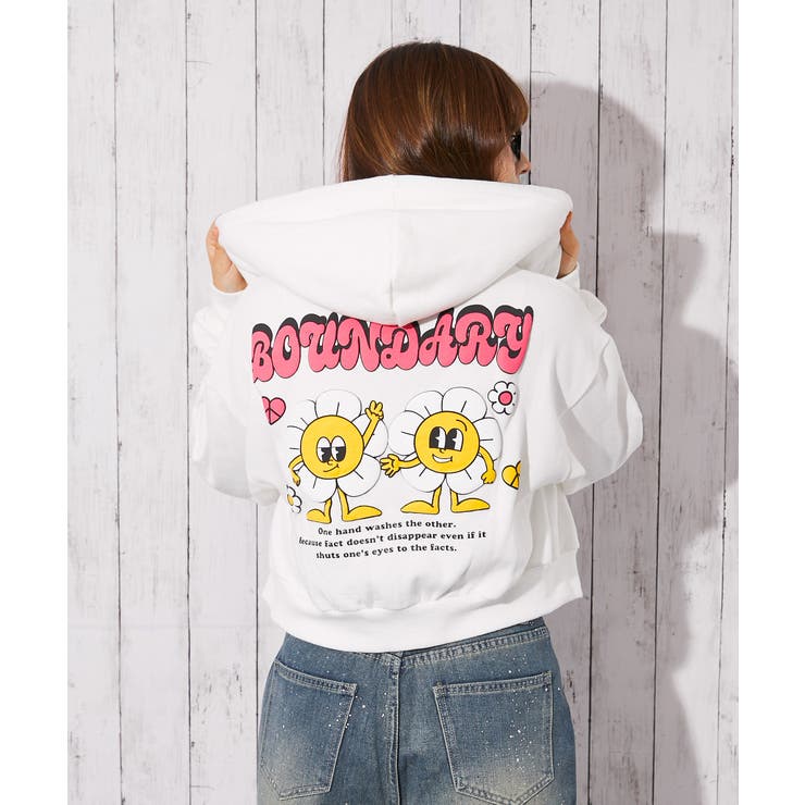 オフホワイト | 《デイジー×バックロゴ》裏起毛 ジップパーカー バックデザイン | GORGE 