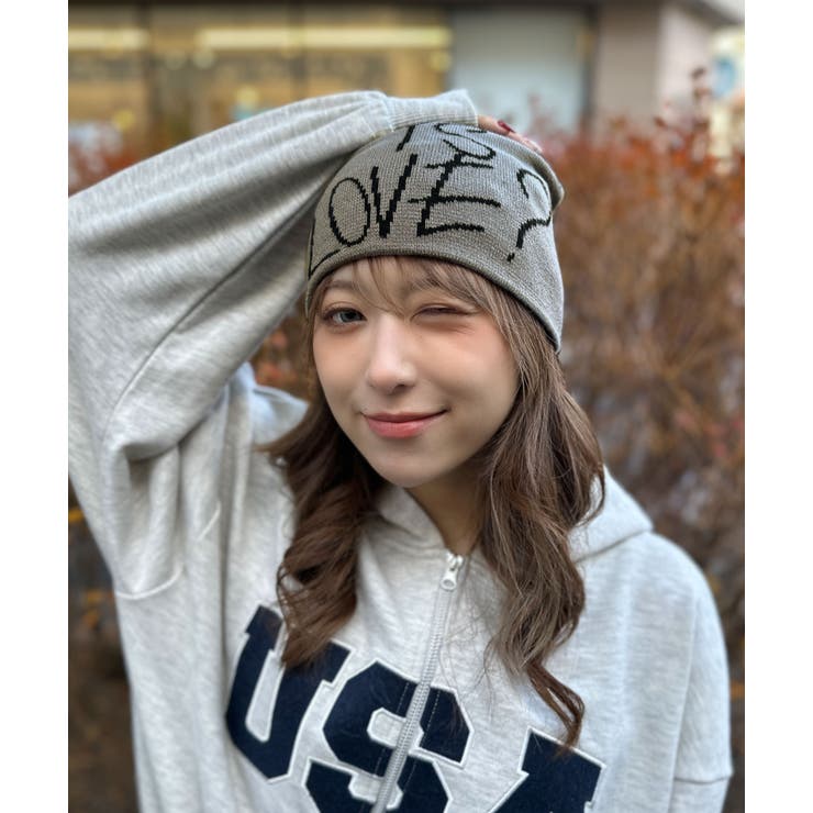 グレー | 《英字ＬＯＶＥメッセージ×存在感デザイン》ニットビーニー帽／秋冬 | GORGE 