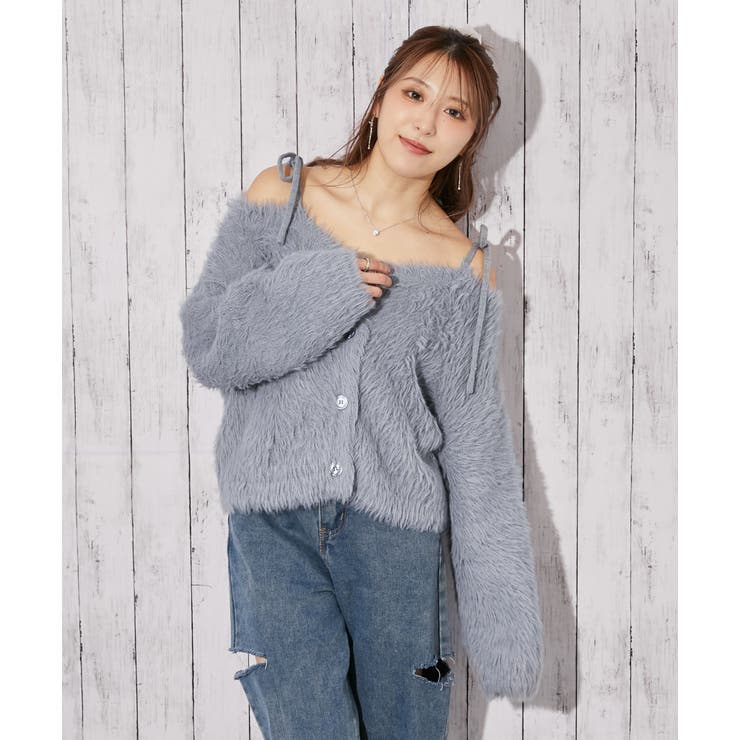 チャコール | 《ふわモコ×前後２ＷＡＹ》フェミ可愛い◎肩リボンフェザーニット秋冬トップス | GORGE 