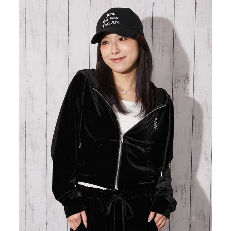 とろみベロア×ロゴ刺繍》レディース ジップパーカー セットアップ対応