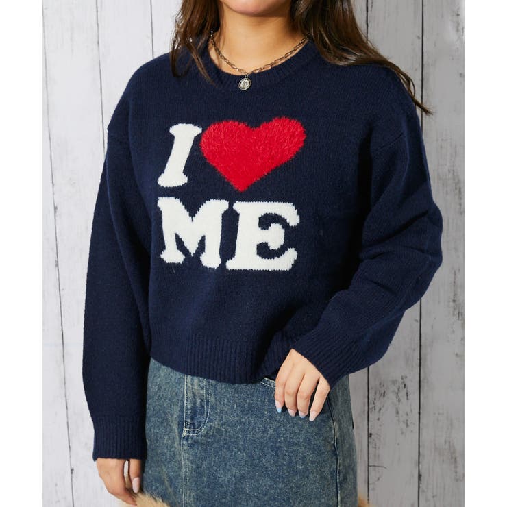 ハートロゴ×ショート丈》レディース ニットプルオーバー 長袖[品番