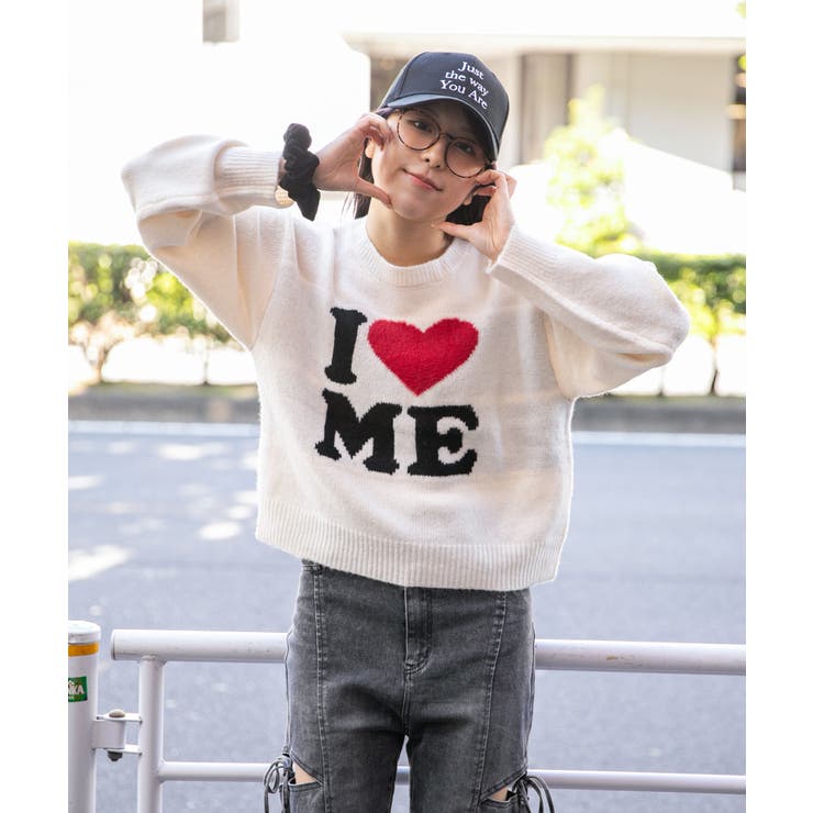 ハートロゴ×ショート丈》レディース ニットプルオーバー 長袖[品番