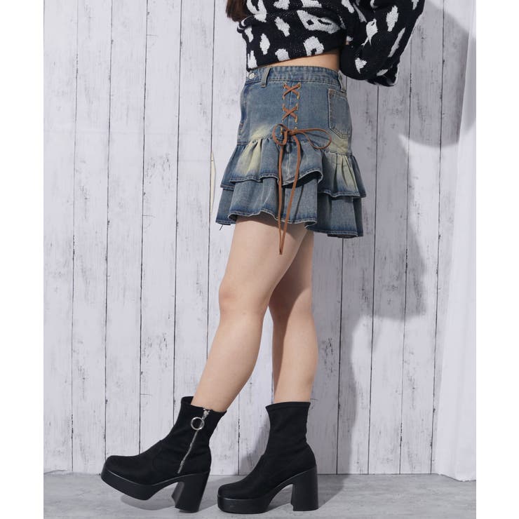 《サイドスエードリボン×ティアード切替》レディース デニム ミニスカート | GORGE  | 詳細画像6 