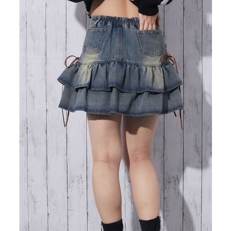 《サイドスエードリボン×ティアード切替》レディース デニム ミニスカート | GORGE  | 詳細画像8 