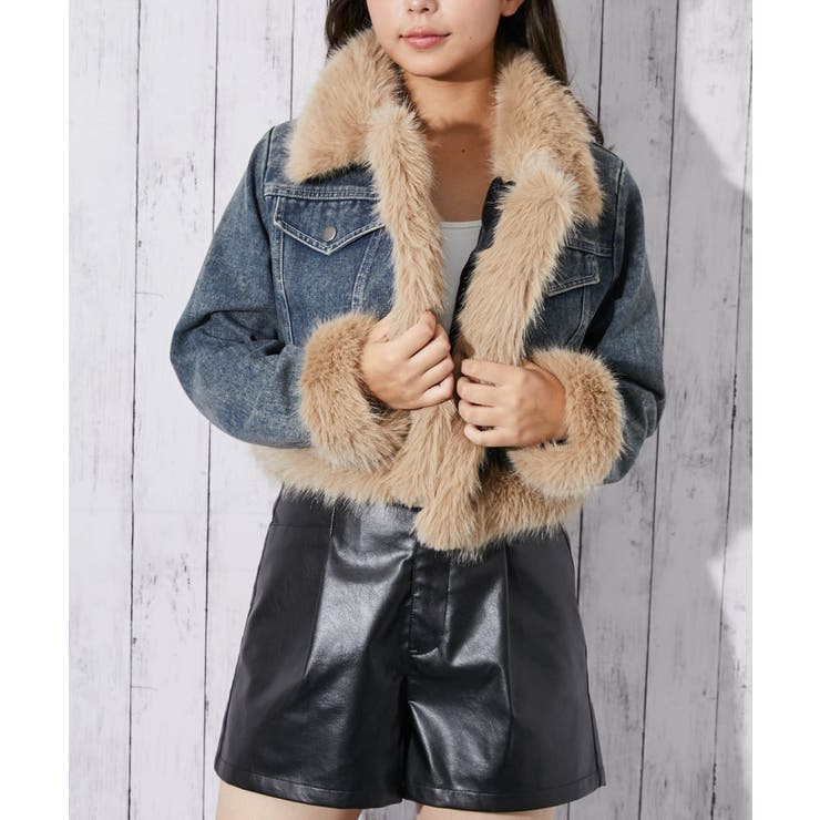 ファーデザイン×デニム》レディース ジャケット 裏付き ショート丈